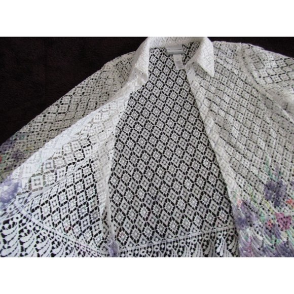 Alfred Dunner White and Floral Border Crochet Lace Open Cardigan - Picture 4 of 10